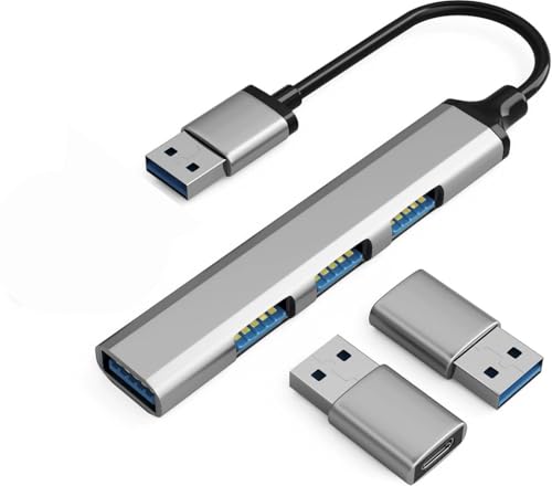 USB Hub, 3in1 Multi-Port - 1 USB 3.0 Port (Top) & 3 USB 2.0 Ports (Side) +2 USB C (Female) to USB 3.0 (Male) Adapters