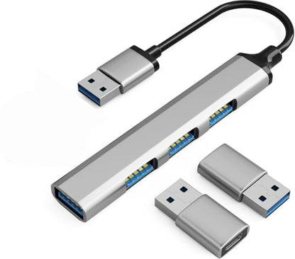 USB Hub, 3in1 Multi-Port - 1 USB 3.0 Port (Top) & 3 USB 2.0 Ports (Side) +2 USB C (Female) to USB 3.0 (Male) Adapters
