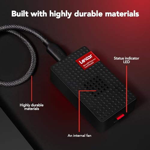 Lexar Play PRO MicroSD Express Card Reader, USB 3.2 Gen 2, up to 900MB/s Read, Compatible with Express microSD UHS-I Card (LRW540U-RNHNG) | USB 3.2 GEN2 Reader, Up to 900MB per S, Fan Lowers Temp Up to 19 Degree C, Includes USB-C Cable Plus USB-a Adapter