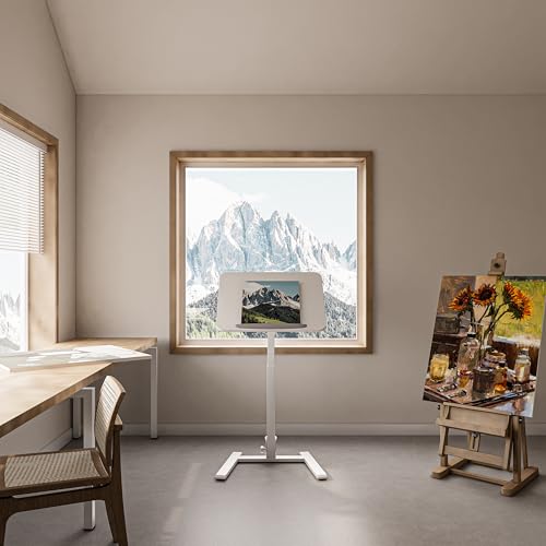 25" Mobile Folding Desk: Pneumatic Sit-Stand, No Assembly | 29-42" Height Adjustable Rolling Laptop Desk, Hidden Wheels, 0-90° Tilt Top. Ideal for Home Office, Craft & Study. - color: White
