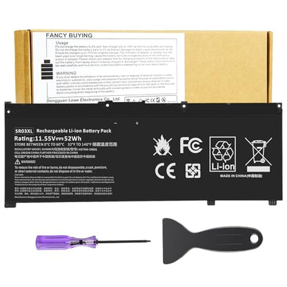 52Wh 11.55V SR03XL SR04XL TPN-Q194 Battery for Hp Pavilion 15-CX Envy X360 15-CN 15-CP 17-BW L08855-855 L08934-2C1 917678-2B1 L08934-1B1 L08934-2B1 HSTNN-IB8L HSTNN-DB8Q SR03052XL TPN-C133 TPN-C134 - size: 9.53*3.39*0.31inch