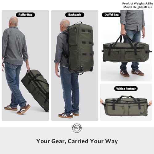 45/80/100L U-Zip Rolling Duffel Bag with Wheels, X-Large Durable Travel Duffle + Toiletry Bag, Lay-Flat Opening, Packable w/Shoulder Straps- Use as Luggage or Backpack, Men/Women (Green) - color: U-Zip Green