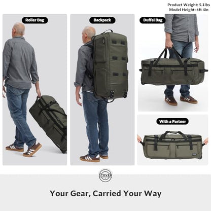 45/80/100L U-Zip Rolling Duffel Bag with Wheels, X-Large Durable Travel Duffle + Toiletry Bag, Lay-Flat Opening, Packable w/Shoulder Straps- Use as Luggage or Backpack, Men/Women (Green) - color: U-Zip Green