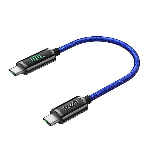 SOOPII 100W USB C to USB C Cable, 1FT Nylon Braided Type-C Cable with LED Display for lPhone 15/15 Plus/15 Pro/15 Pro Max, MacBook Pro, Samsung Galaxy S22/S10, Pixel, LG - color: Blue, size: 1 Foot 100W
