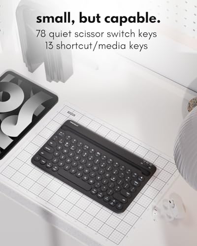 Macally Bluetooth Keyboard for Tablet | Wireless Keyboard for iPad mini/Air/Mini, iPhone (Multi-Device, Built-in Stand, Rechargeable) Easy to Use and Cute Portable - color: Black