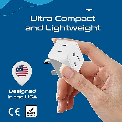 Ceptics UK Travel Plug Adapter, 2 in 1 Type G Adapter, US to UK Adapter, Ireland, Dubai Travel Adapter with Dual USA Inputs, CE, RoHS - HK Outlet Adapter, 3 Pack | Type G Adapter for Travel, US to UK Plug Adapter with 2 USA Outlet, UK Travel Adapter, CE &