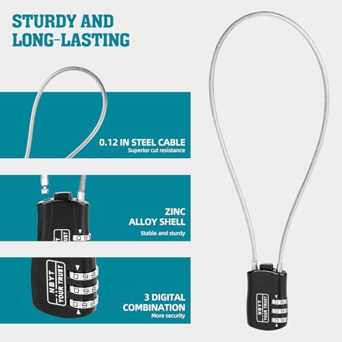 Wire Rope Cable Lock with Resettable Code, Zinc Alloy - Combo Mini Lock for Helmet, Luggage, Ski, Snowboard, Bikes, Travel, Stroller & Cabinet Handle - size: 15 Inch