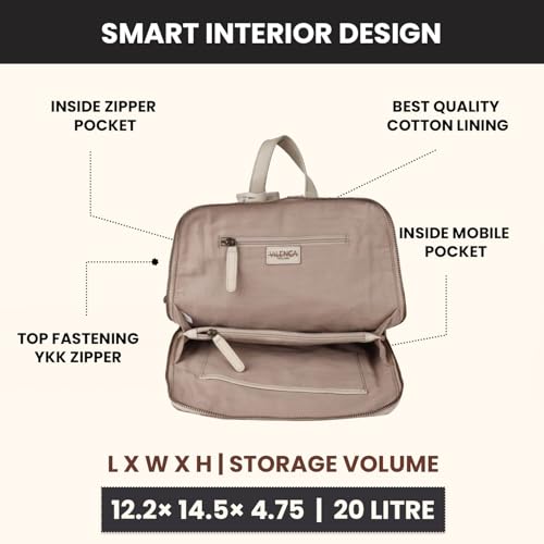 12.5 Inch Genuine Leather Backpack for Women & Men | Beige Genuine Leather Daypack Purse with Adjustable Shoulder Strap, Small Unisex Travel Casual Bookbag with Zipper Pockets - color: Beige