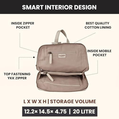 12.5 Inch Genuine Leather Backpack for Women & Men | Beige Genuine Leather Daypack Purse with Adjustable Shoulder Strap, Small Unisex Travel Casual Bookbag with Zipper Pockets - color: Beige