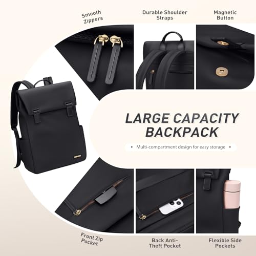 Women Laptop Backpack Computer Backpacks Carry On Waterproof backpack Fits 14Inch Notebook Travel Commute College (Black) - color: Elegant Black, size: 14 Inch
