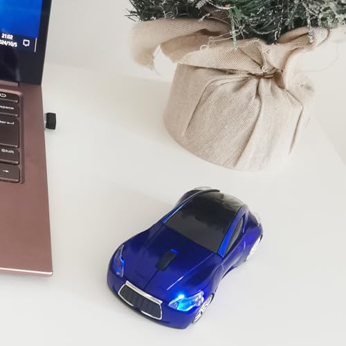 Car Mouse for Computer, Wireless Car Shaped Mice for Laptop, PC, Mini Cute Mouse with 2.4Ghz USB Receiver, 3D, 1600DPI, Silent Clicks, LED Headlights (Blue) - color: Y-Blue