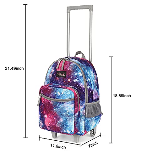 Tilami Rolling Backpack 18 inch Double Handle Wheeled Boys Girls Travel School Children Luggage Toddler Trip - color: Galaxy Black