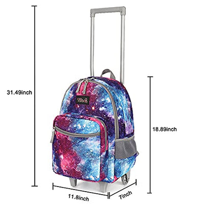 Tilami Rolling Backpack 18 inch Double Handle Wheeled Boys Girls Travel School Children Luggage Toddler Trip - color: Galaxy Black