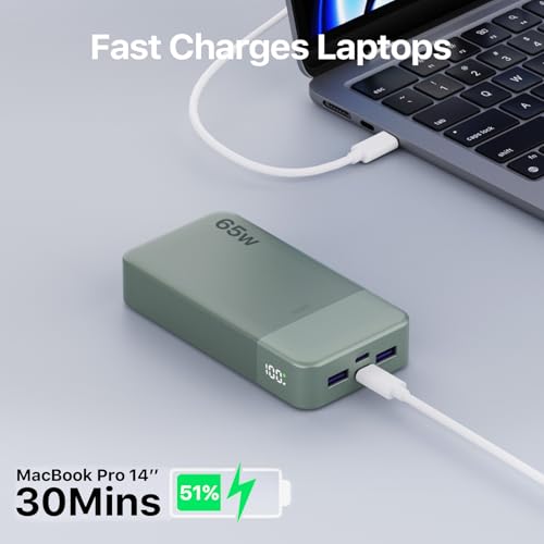 JUOVI Portable Charger 65W Power Bank 20000mAh Compact USB C Laptop Power Bank Fast Charging Battery Pack for Laptop MacBook Dell XPS iPad Tablet Steam Deck iPhone 17/16/15/14 Series Samsung and More - color: Green
