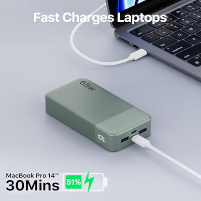 JUOVI Portable Charger 65W Power Bank 20000mAh Compact USB C Laptop Power Bank Fast Charging Battery Pack for Laptop MacBook Dell XPS iPad Tablet Steam Deck iPhone 17/16/15/14 Series Samsung and More - color: Green