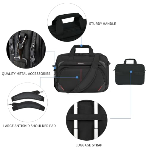 KROSER Laptop Bag 17.3 Inch Premium Laptop Briefcase, Expandable Water Repellent Laptop Shoulder Messenger Bag Durable Computer Case for Business/Travel/Men/Women (Black/Red) - color: Black/Red, size: 17.3 INCH