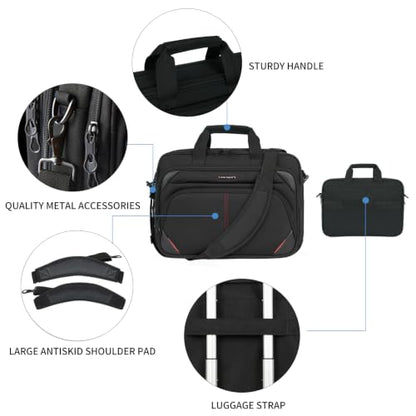 KROSER Laptop Bag 17.3 Inch Premium Laptop Briefcase, Expandable Water Repellent Laptop Shoulder Messenger Bag Durable Computer Case for Business/Travel/Men/Women (Black/Red) - color: Black/Red, size: 17.3 INCH