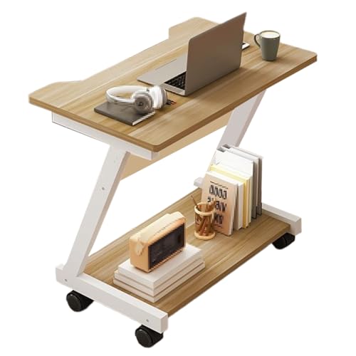 Overbed Table with Wheels Steel Wooden Bedside Table, Laptop Bedside Table, Movable Sofa Side Table, Z Frame, Shaped Table Top, for Bedroom, Living Room(Metallic) - color: Metallic
