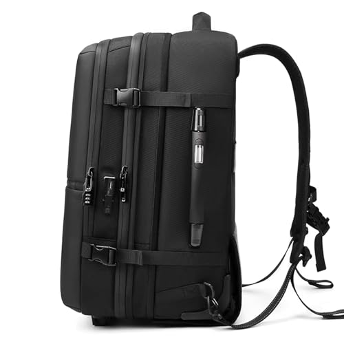 60L Vacuum Compression Backpack with Wheels Expandable Men Waterproof Carry On Luggage Travel Backpacks 17 inch Laptop Backpack Flight Approved(With Pump)