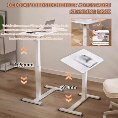 Height Adjustable Standing Desk, Sit Stand Mobile Workstation, Living Room Mobile Sofa Side Table, Reversible Laptop Table with Rollers, Anti-Fall Fence(White) - color: White