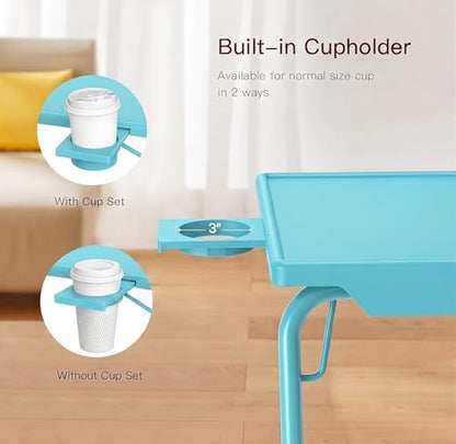 HUANUO Adjustable TV Tray Table - TV Dinner Tray with Cup Holder on Bed & Sofa, Comfortable Folding Table with 6 Height & 3 Tilt Angle Adjustments for Laptop (Azure) - color: Azure