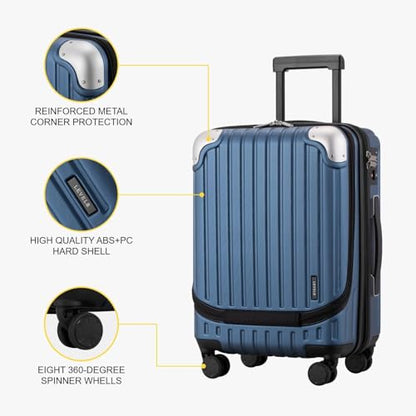 LEVEL8 Grace Carry on Luggage 22x14x9 Airline Approved, 20 Inch Hard Shell Suitcases with Spinner Wheels, Abs+Pc Hard Case Luggages with Tsa Lock for Airplane, Blue - color: Blue, size: 20 Inch