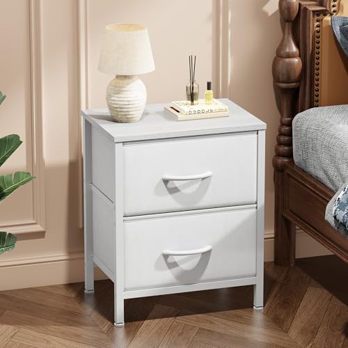 Sweetcrispy Nightstand Set of 2 with 2 Storage Drawers, 20" Height Small Bed Side Furniture End Table, Wooden Top Fabric Cabinet Kids Mini Dresser for Bedroom, Closet, Entryway, College Dorm | Small Dresser with Sturdy Wooden Top for Daily Essential, Comp