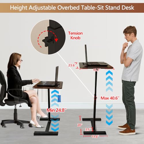 BeGyoku Overbed Table,Over The Bed Table with Hidden Wheels&Cup Holder,Adjustable Bedside Table and Rolling Table Tray&Laptop Cart,Hospital Table Over Bed for Home Use (Walnut) - color: Walnut