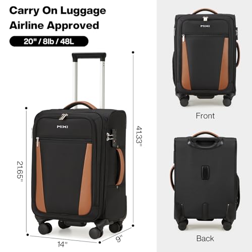 mixi Carry On Luggage 20 Inch Softside Expandable Suitcase, Black | Front Pocket, 22x14x9 Airline Approved, Rolling Spinner Wheels, TSA Lock, Lightweight - color: Black