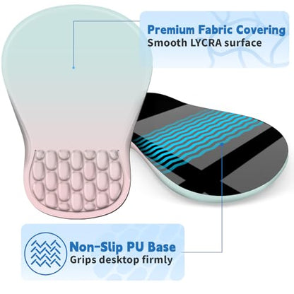YIWEI Ergonomic Mouse Pad with Wrist Rest for Carpal Tunnel Pain Relief | Memory Foam Wrist Support,Non-Slip Rubber Base, Keyboard Computer Mousepad,Lycra Cloth Surface,Gaming Home Office - color: Blue and Pink Contrast