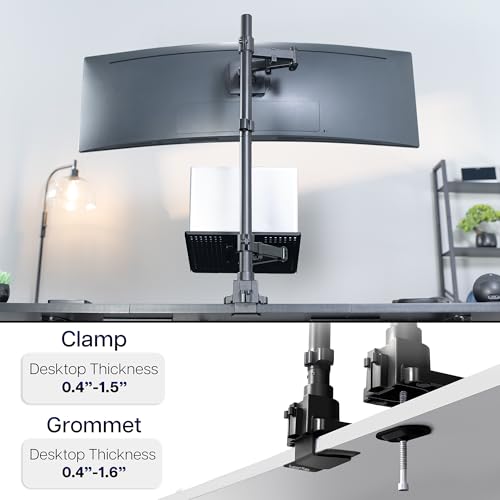 VIVO Extra Tall Desk Mount for up to 49 inch Ultra-Wide Monitor and Tray for up to 17 inch Laptop, Clamp-on Adjustable Stand Holds 44 lb Screens, VESA up to 100x100, Black, STAND-V102T-L
