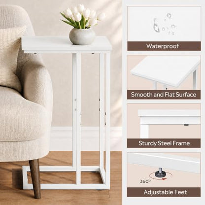 WLIVE Side Table, C Shaped End Table for Couch, Sofa and Bed, Large Desktop C Table for Living Room, Bedroom, Creamy White - color: White