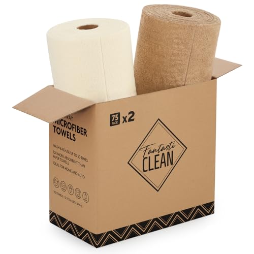 Fantasticlean Microfiber Cleaning Cloth Rolls-150 Sheets,12"x12"(TAN,Beige) | Super Absorbent, Lint-free, Tear-away Microfiber Towel Roll, for All-Purpose Cleaning - color: Beige and Tan, size: 150 pack