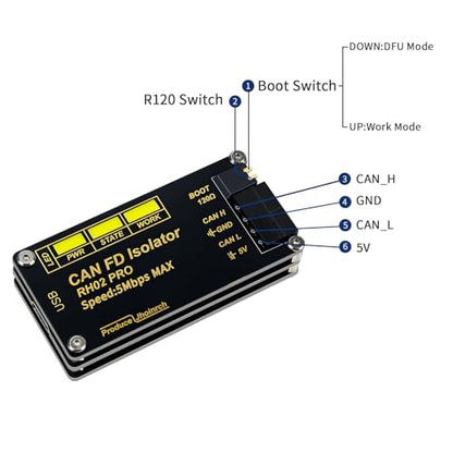 Isolation USB to CAN FD Adapter Converter Up to 5Mbps | Built on Canable 2.0,Signal and Power Isolation,Onboard TVS/ESD/GDT Multi-Protection Circuits
