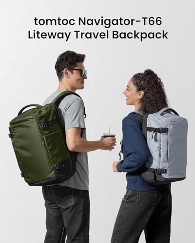 tomtoc Travel Backpack, TSA Friendly Flight Approved Carry-on Luggage Hand Water-resistant Lightweight Business Rucksack - color: Green-ripstop, size: 40L