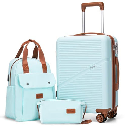Cosbarn Carry On Luggage,3 Piece Suitcase Set,22x14x9 Airline Approved | Lightweight ABS Hardside Luggage, TSA-Approved Lock,Suitcases with 360° Spinner Wheels,20Inch,Matching Backpack,For Men&Women - color: MintGreen, style: Carry on Luggage With Backpac