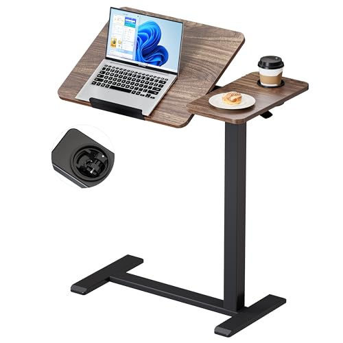 BZIUM Overbed Bedside Table with Hidden Wheels, Adjustable Medical Tilt Top Hospital Bed Table Over The Bed, Rolling Desk Mobile Standing Desk (31.5x15.8, Walnut) - color: Walnut, size: 31.5x15.8 Inch