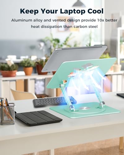 Aoviho 360° Rotating Laptop Stand for Desk | Adjustable, Foldable, Portable Aluminum Ergonomic Riser | Compatible with MacBook, Dell, HP & All Laptops 10-16 inch | Mint Green - color: Mint Green