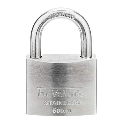 Stainless Steel Pin Tumbler Padlock, 304 Marine Series, Weatherproof Padlock for Outdoor use, 2 inch Wide Body, Keyed Alike Locks- Stainless Steel Body & Shackle-2 Pack - color: FUPS250