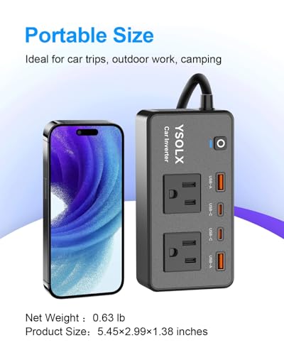 300W Portable Charger Car Power Inverters for Vehicle | 24W USB A/C,Dual 12V-110V AC Car Plug Adapter Outlet,Cigarette Lighter Adapter for Laptop/Camping/Road trip essentials - color: Black