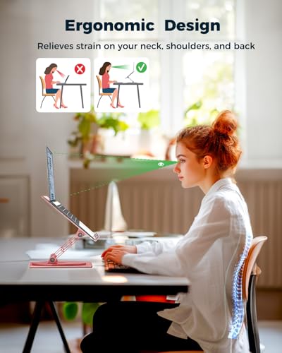Aoviho 360° Rotating Laptop Stand for Desk | Adjustable, Foldable, Portable Aluminum Ergonomic Riser | Compatible with MacBook, Dell, HP & All Laptops 10-16 inch | Rose Gold - color: Rose Gold