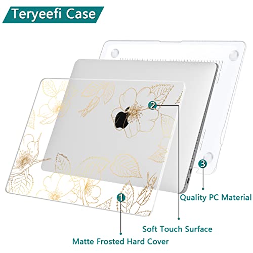 Teryeefi Compatible with 2018 2019 2020 MacBook Air 13 inch Case M1 Chip A2337 A2179 A1932 Retina Display Touch ID, Plastic Hard Shell & Keyboard Cover & Screen Protector,Gold Floral Leaf - color: Gold Floral Leaf