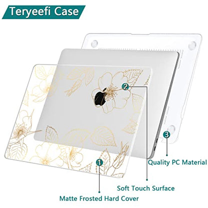 Teryeefi Compatible with 2018 2019 2020 MacBook Air 13 inch Case M1 Chip A2337 A2179 A1932 Retina Display Touch ID, Plastic Hard Shell & Keyboard Cover & Screen Protector,Gold Floral Leaf - color: Gold Floral Leaf