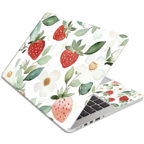 15.6 Inch Laptop Skin Sticker, Reusable Vinyl Cover Protector with 2 Wrist Pad Skins, Removable Waterproof Scratch-Resistant for 12-15.6 Inch Laptop Notebook,Watercolor Strawberries - color: Watercolor Strawberries