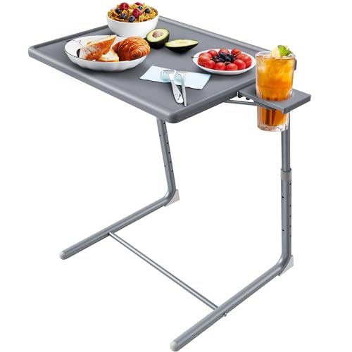 HUANUO Adjustable TV Tray Table - TV Dinner Tray on Bed & Sofa, Comfortable Folding Table with 6 Height & 3 Tilt Angle Adjustments (Gray) - color: Grey
