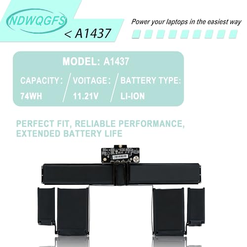 A1437 A1425 Laptop Battery Compatible with MacBook Pro Retina 13" A1425 Late 2012 & Early 2013 74Wh 11.21V Fits Models MD101 MD102 MD212 MD213 ME662 EMC 2557 2672