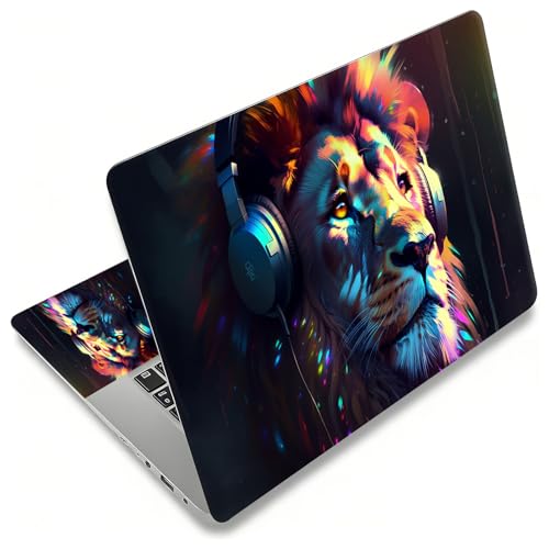 Laptop Skin Sticker for 12.1”-15.6“ Laptops (Fits 13”, 13.3”, 14”, 15”, 15.4”) | Protective Universal Reusable Vinyl Art Decal Cover | Waterproof & Scratch-Resistant-Lion with Head Set - color: Lion with head set