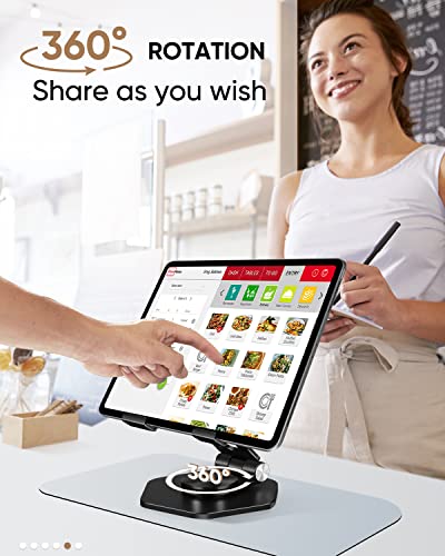 Tablet Stand, Aluminum Desktop Holder, Compatible with 5-12.9" iPad, Black | 360° Swivel Adjustable Viewing Angles; Sturdy All-Aluminum Design Improve heat dissipation; Foldable and Storage; - color: Black