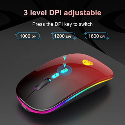 CC Store Wireless Mouse for Laptop,USB-C Rechargeable with Dual Connection | Bluetooth mouse with 2.4GHz USB receiver, silent slim design, adjustable DPI for laptop,MacBook,PC and tablet,Black-red - color: Black-red