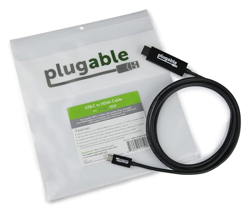 Plugable USB C to HDMI Cable 6ft / 1.8m, HDMI 2.0, USB4 / Thunderbolt Adapter for 4K Monitor, 4K 60Hz (USBC-HDMI-Cable) for iPhone 15, iPad Pro, MacBook Pro, Dell XPS, Surface Laptop - Driverless